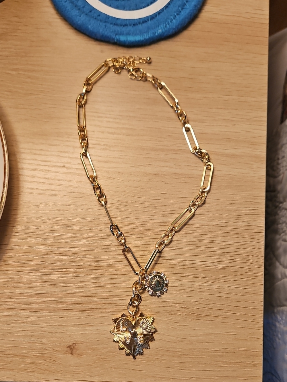 Gold-Tone Heart & Sun Charm Paperclip Necklace - Women Jewelry
